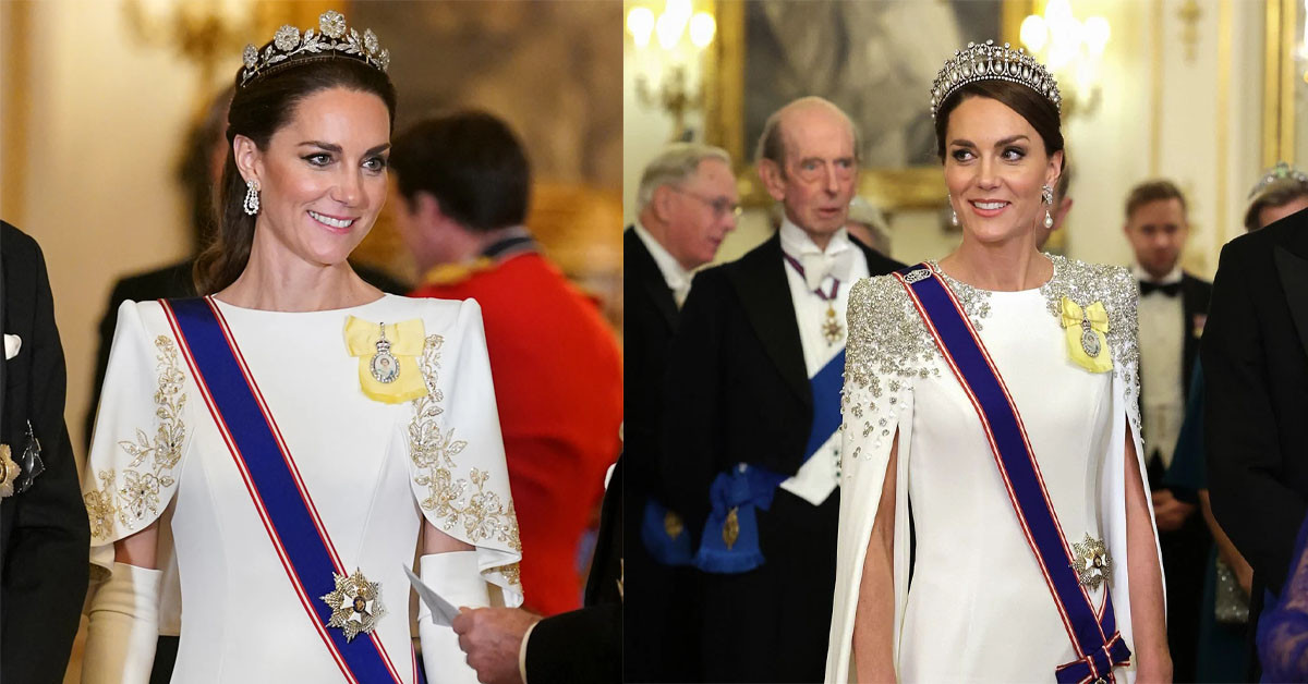 Princess Catherine impressed in a beautiful white dress and debuted the rare Strathmore Rose tiara
