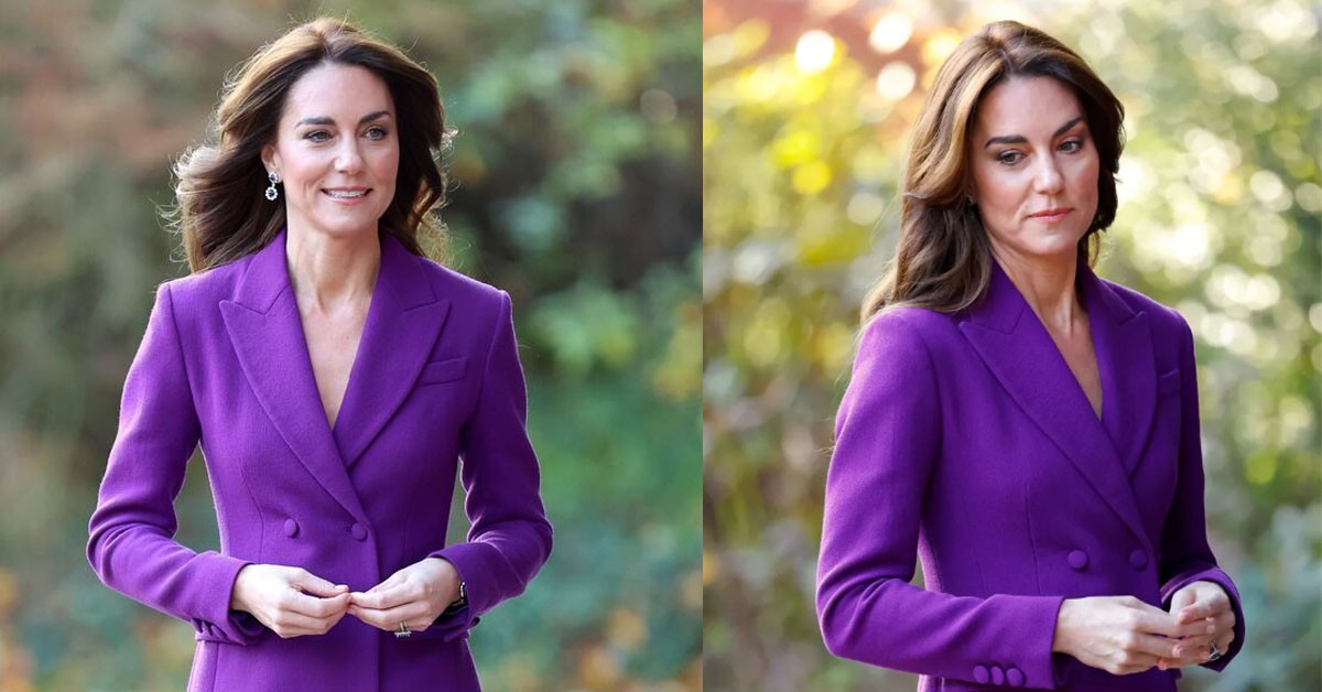 Princess Kate looked beautiful in a bright purple outfit when she gave her landmark speech