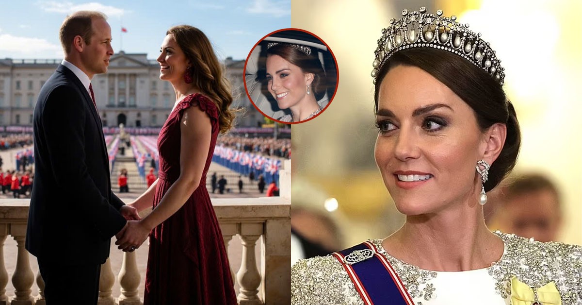 Spotting Princess Catherine getting creative in Greville's ruby-pink necklace while attending a party