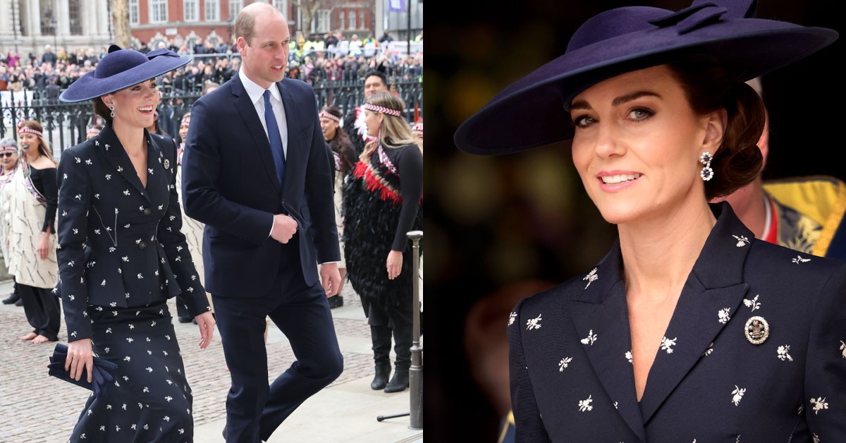 STUNNING! Princess Catherine was radiant in an Erdem coat and midi skirt with a feather brooch