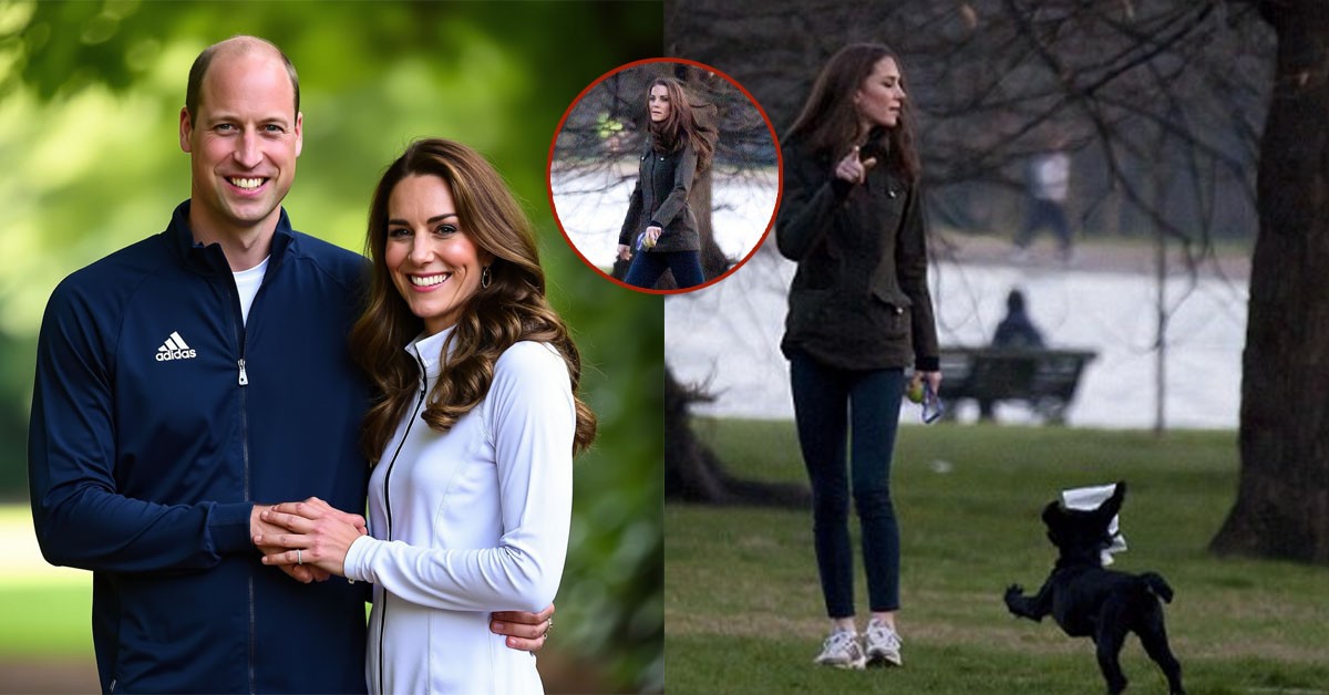 Princess Catherine was spotted walking her dog with William in a black yoga outfit on the Windsor campus