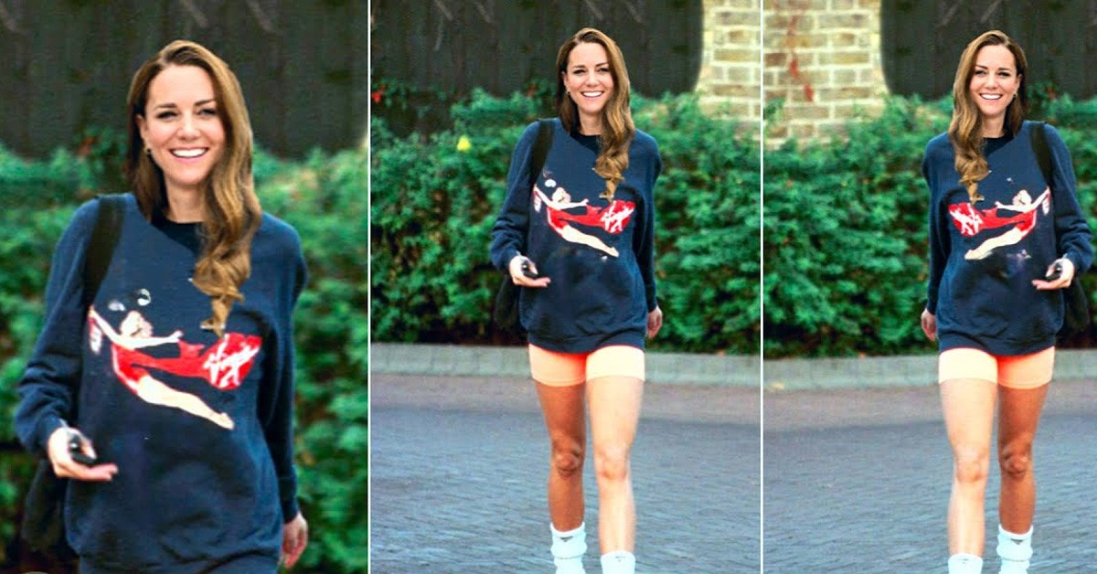 Princess Catherine was spotted walking in classic tennis pants and a Navy blue sweater at the Windsor Lawn Tennis Club