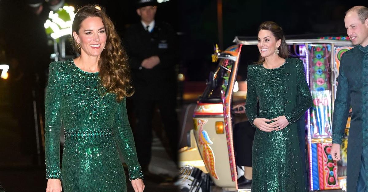 Catherine attracted attention with a crystal embellished dress at the year end party for royal staff